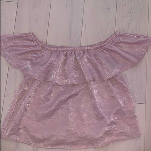 pink off the shoulder ruffle top